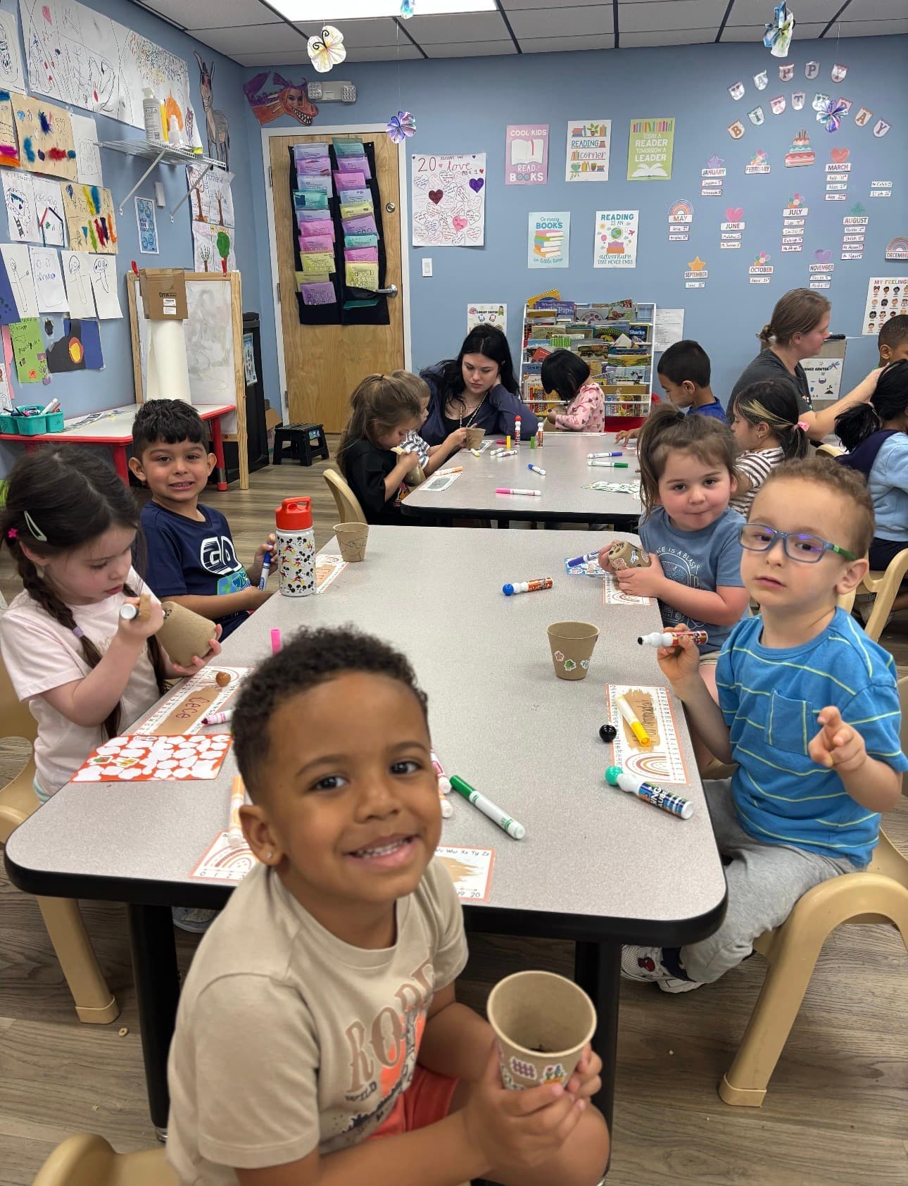 Bright classrooms designed for calm routines, play, and discovery.